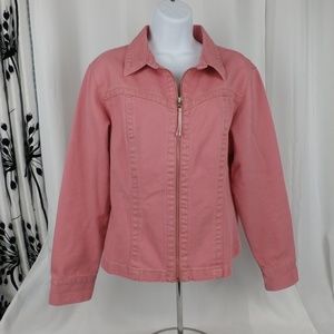 Cabi Fitted  Pink Zipper Front Jean Jacket L